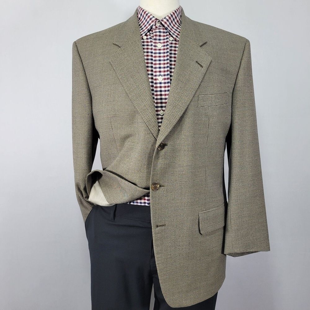 Samuelsohn SB STAR Men's Sport Coat Blazer Three Button Brown Houndstooth 42R